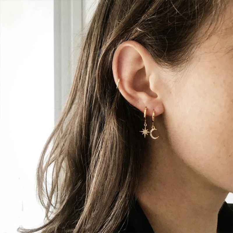 Boucles d'oreilles pendantes étoile et lune