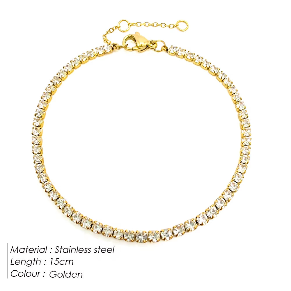 Emanco Stainless Steel Gold Plated Sparkling Bracelet High Quality White Zirconia Single Row Simple Accessory for Girls