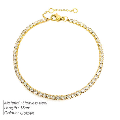 Emanco Stainless Steel Gold Plated Sparkling Bracelet High Quality White Zirconia Single Row Simple Accessory for Girls