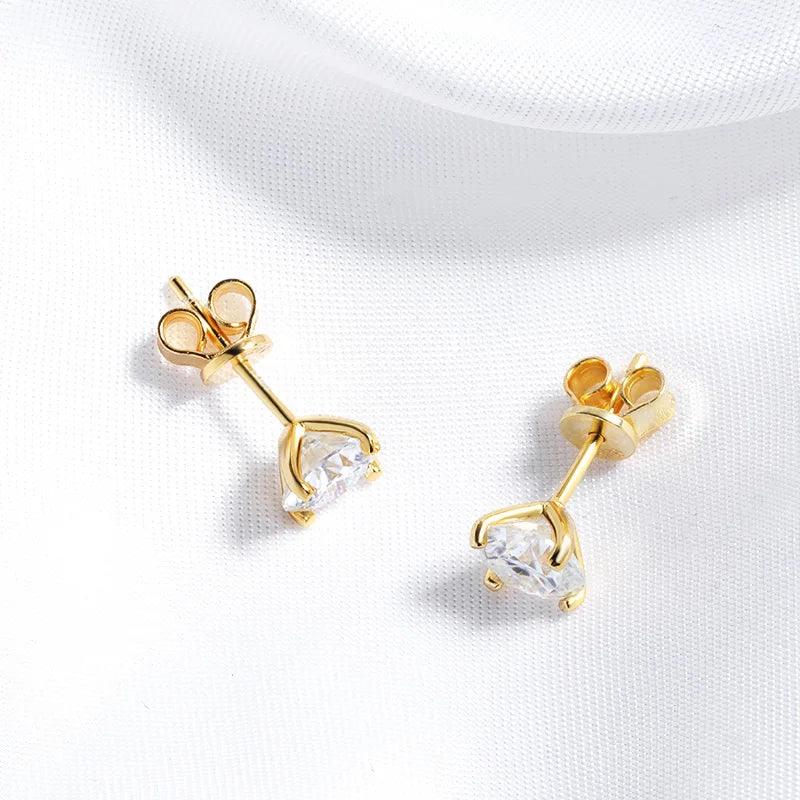 Original S925 Sterling Silver Moissanite Stud Earrings VVS round Cut 18K Gold Imitation Diamond Ear Studs for Women Gift
