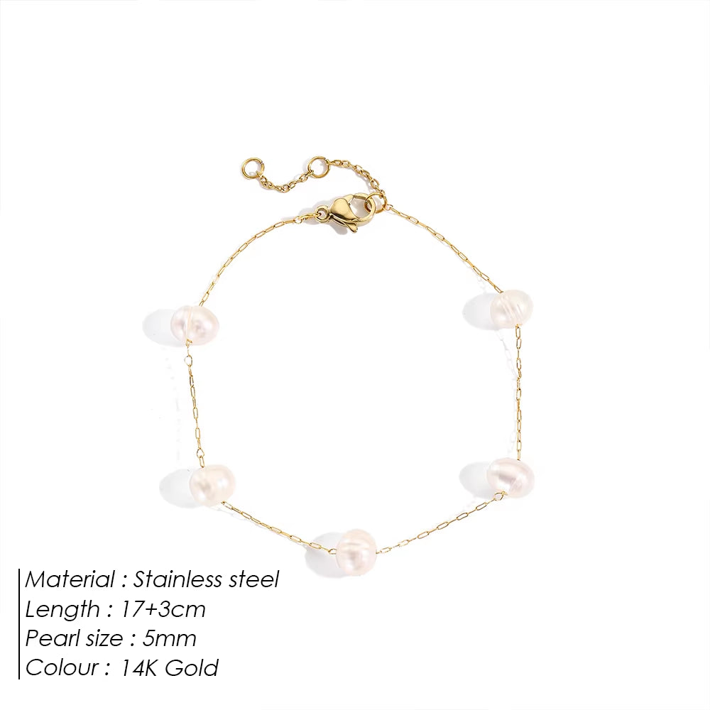 Emanco New Trend Dainty Vintage Stainless Steel Single Layer Chain Pearl Bracelet Summer Jewelry Waterproof Accessories