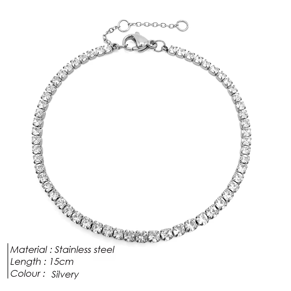 Emanco Stainless Steel Gold Plated Sparkling Bracelet High Quality White Zirconia Single Row Simple Accessory for Girls