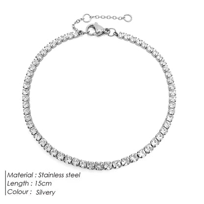 Emanco Stainless Steel Gold Plated Sparkling Bracelet High Quality White Zirconia Single Row Simple Accessory for Girls