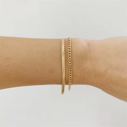 Chic Double Layered Snake Chain Cuban Chain Simple Bracelet 316L Stainless Steel Gold Plated Women Fashion Body Jewelry