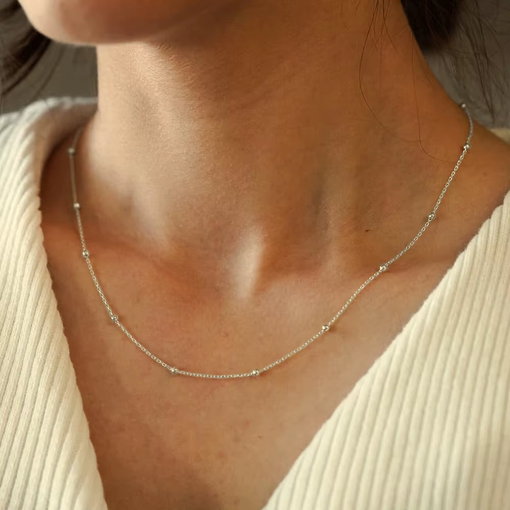 Emanco Silvery Bead Chain Stainless Steel Choker Necklace Charm Women Chain Simple Layering Necklace for Women Gift Wholesale