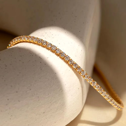 Emanco Stainless Steel Gold Plated Sparkling Bracelet High Quality White Zirconia Single Row Simple Accessory for Girls