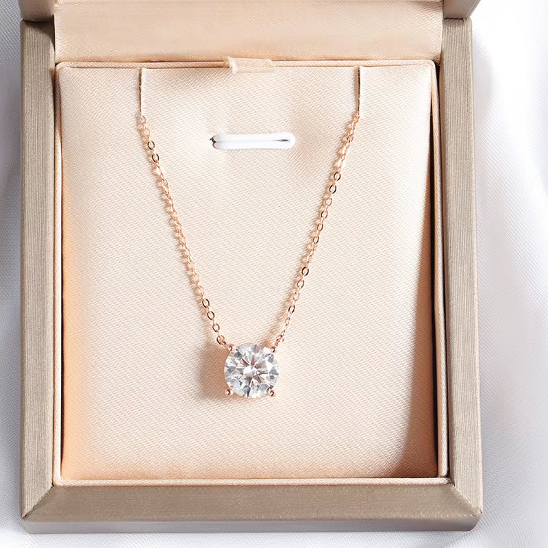 1-5CT Rose Gold Color Moissanite Necklace for Women D Color Sparkling Classic Lab Diamon Pendant Sterling Silver 925 GRA
