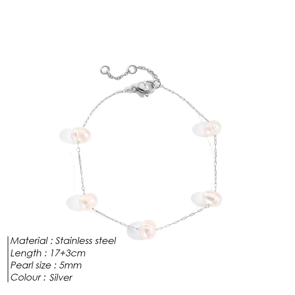 Emanco New Trend Dainty Vintage Stainless Steel Single Layer Chain Pearl Bracelet Summer Jewelry Waterproof Accessories