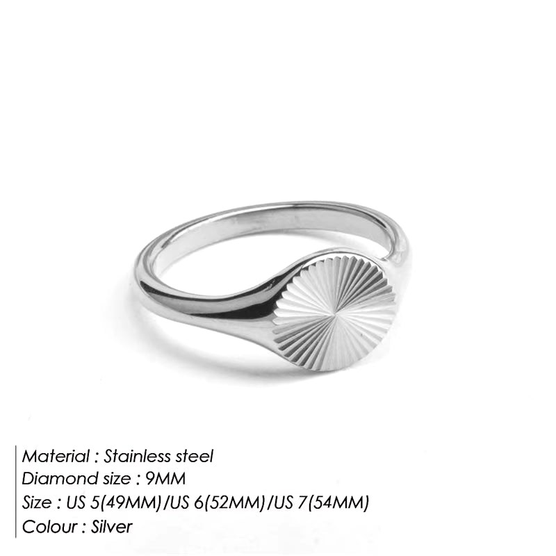 High Quality Wave Rings for Women Minimalist Dainty Rays Texture Circle Ring Stainless Steel Signet Chunky Dome Ring