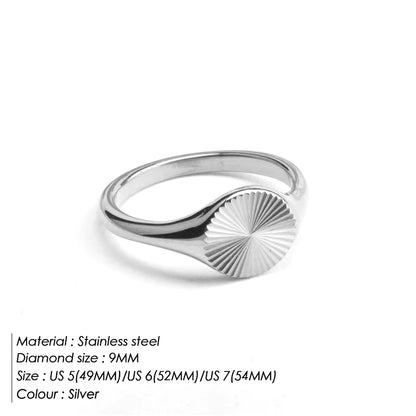 High Quality Wave Rings for Women Minimalist Dainty Rays Texture Circle Ring Stainless Steel Signet Chunky Dome Ring