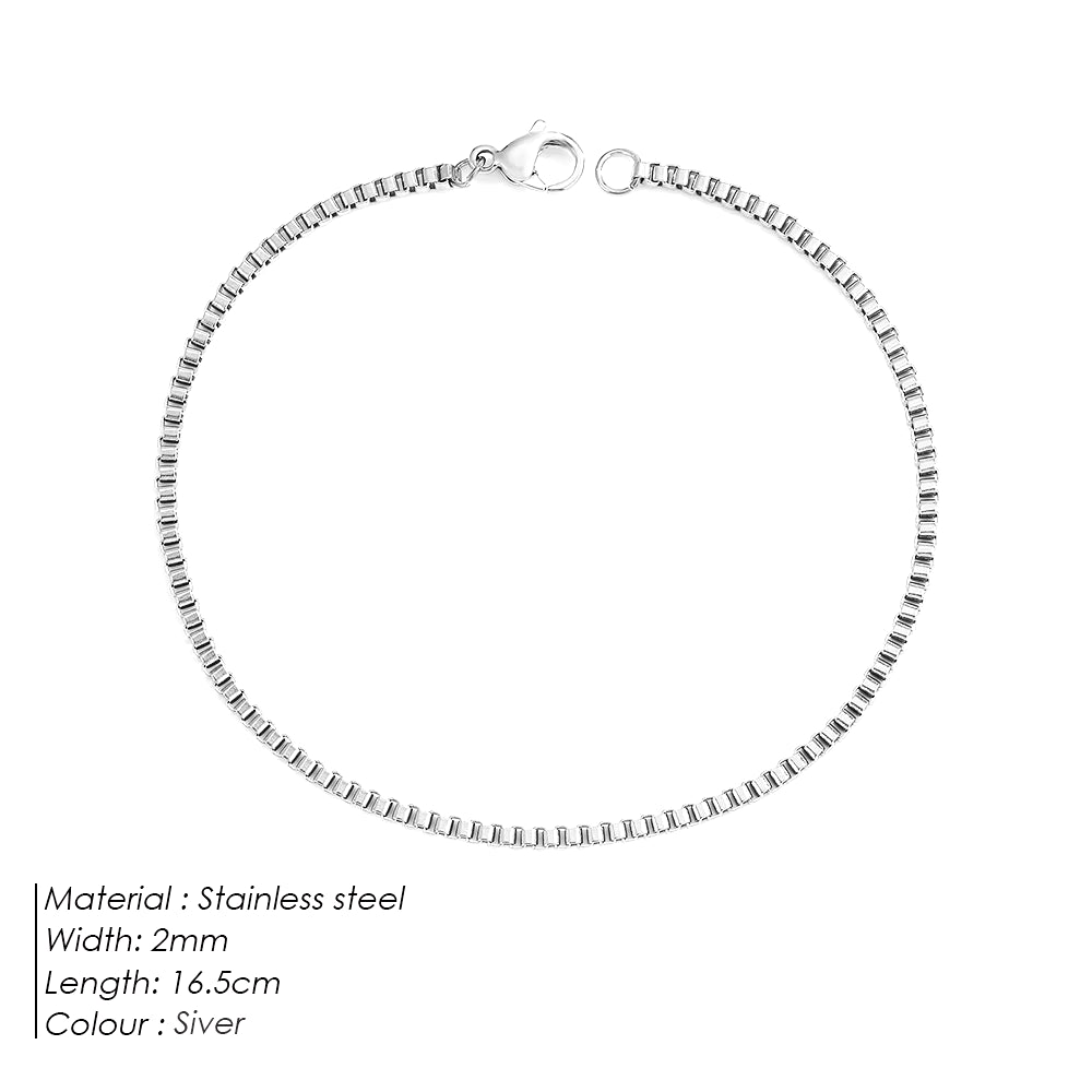 Emanco Silver Color Stainless Steel Box Chain Bracelet Charm for Women Jewelry Gifts Minimalist Men'S Bracelet Support Wholesale