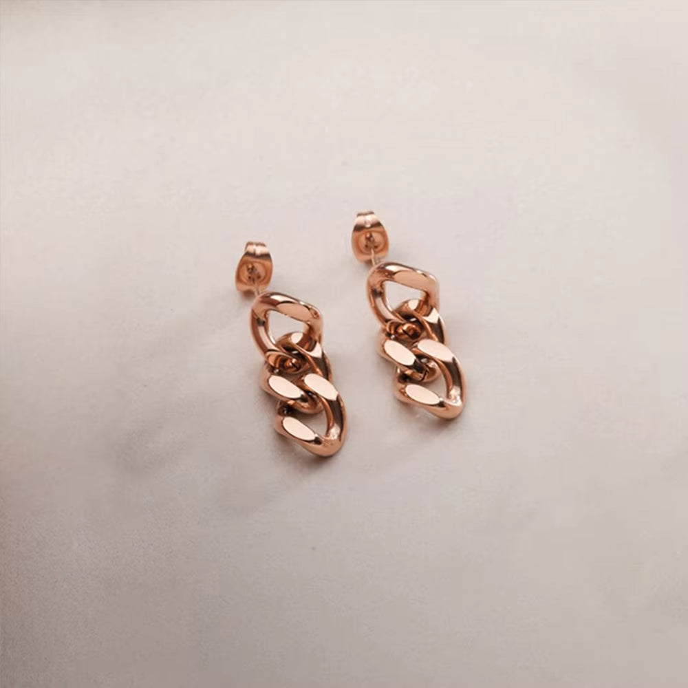 Emanco Punk Cuban Link Chain Stud Earrings for Fashion Women Genuine Gold Plated Ring Clasp Dangle Rock Jewelry Gift