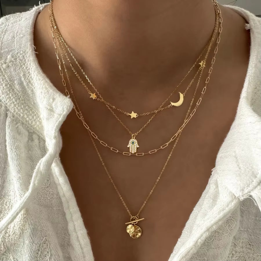 Bohemian Gold Color Multiler Handmade Chain Vintage Fashion Crystal Pendant Necklaces Sets Jewelry for Women Accessories 2024