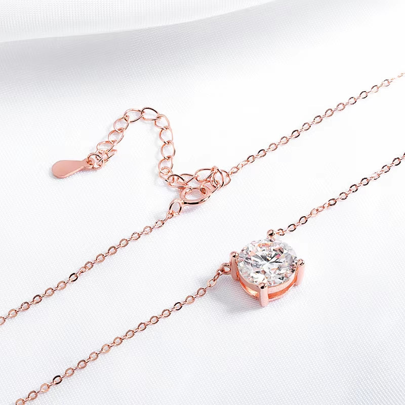 1-5CT Rose Gold Color Moissanite Necklace for Women D Color Sparkling Classic Lab Diamon Pendant Sterling Silver 925 GRA