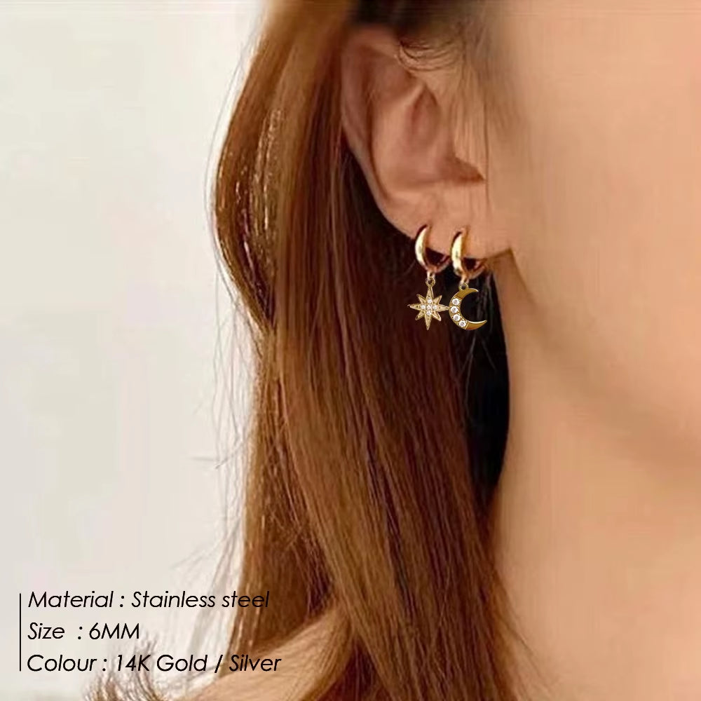 Emanco Stainless Steel Hoop Earrings for Women Aesthetic Star Moon Hanging Earring Dangle Earring Fashion Jewelry 2022 Wholesale