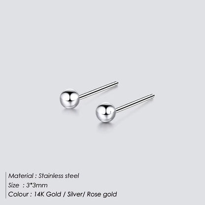 Diameter 3MM Ball Small Stud Earring for Women Simple Stainless Steel Earrings Set Fashion Jewelry