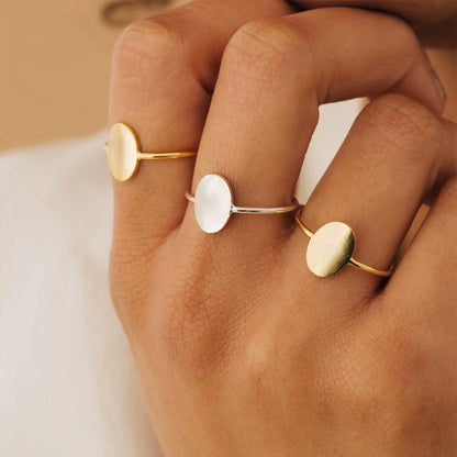 Emanco Delicate Oval Ring Dainty Gold Plated Blank Minimalist Feminist Ring for Women Personality Can Be Wholesale