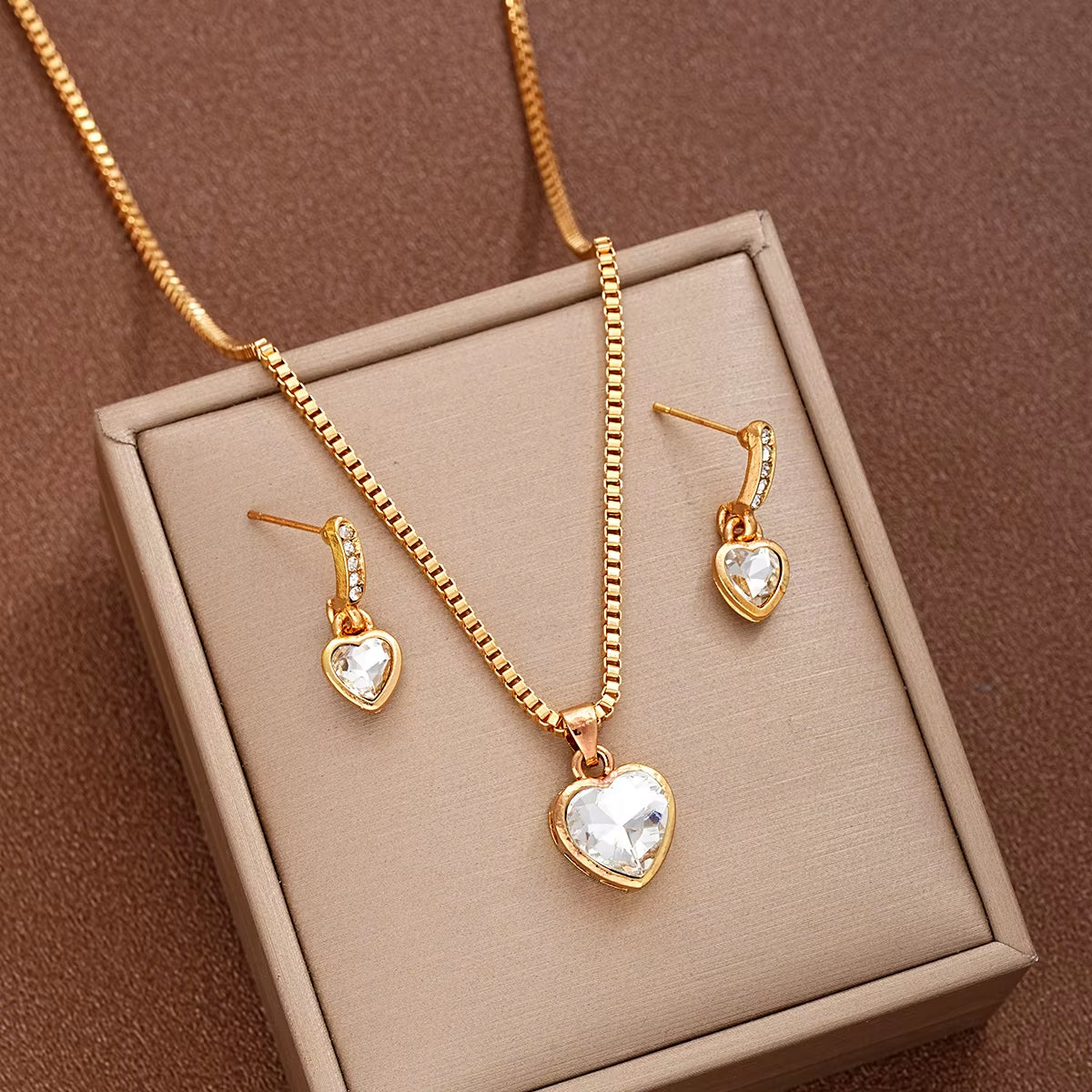 3 Pcs Heart Pendant Jewelry Set of Earring Pendant Necklace for Women Exquisite Fashion Rhinestone Double Heart Jewelry Set Gift