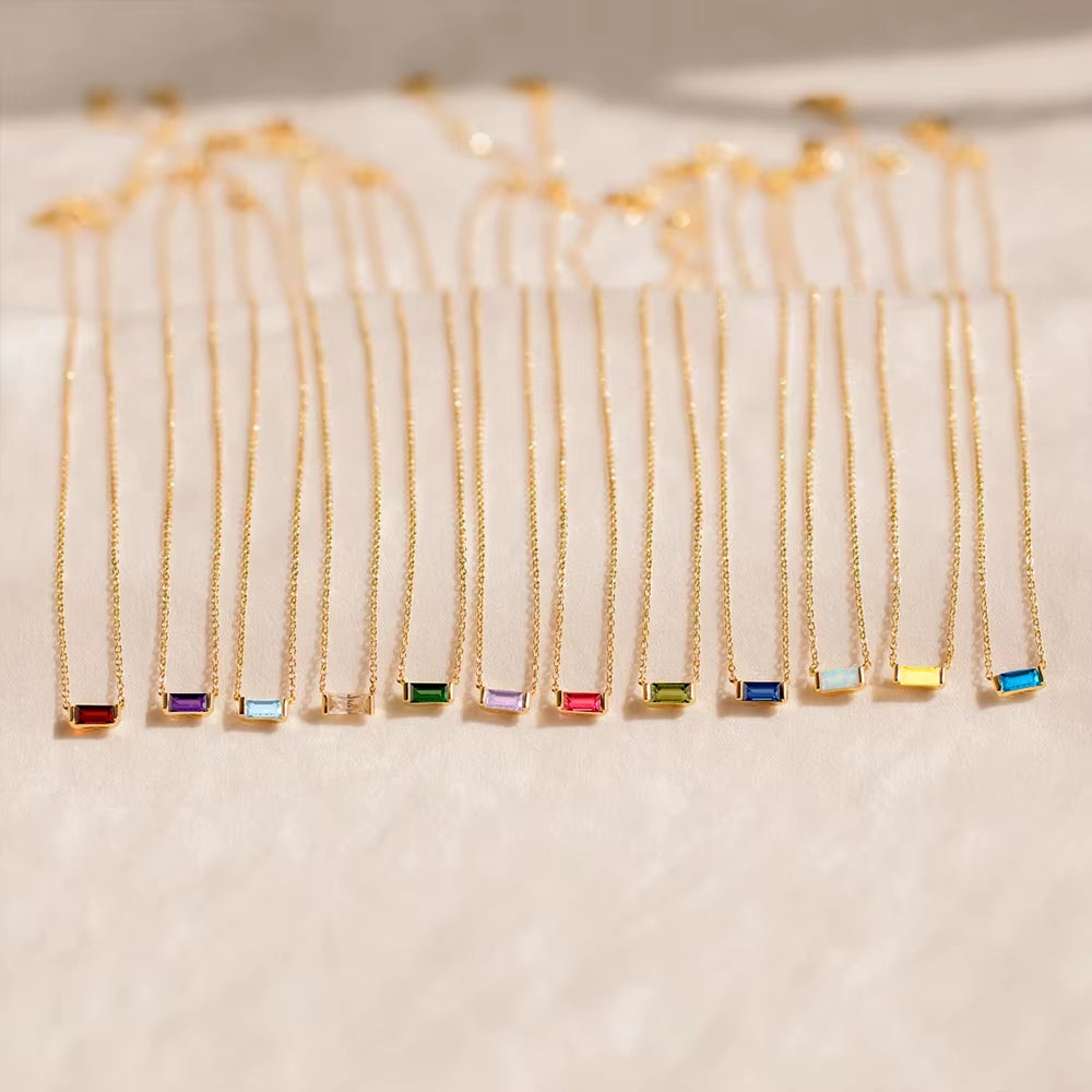 Emanco Stainless Steel Colorful Cubic Zirconia Pendant High Quality 12 Months Birthstone Necklace Ladies Birthday Christmas Gift