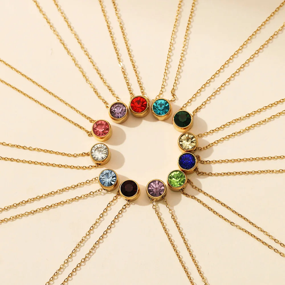 Round Birthstone Necklace