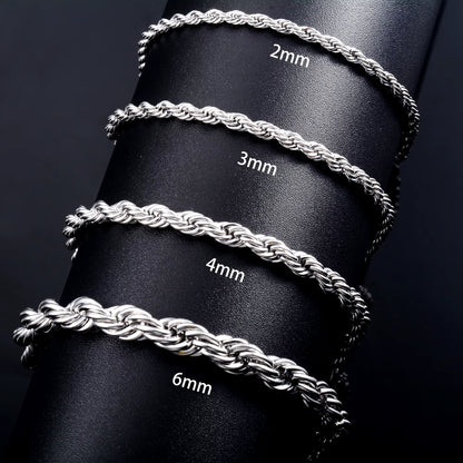 Men Stainless Steel Rope Chain Bracelet for Women Hand Bangle Gold/Silver Color Foot Ankle Anklet Jewelry Accessories DIY Gift