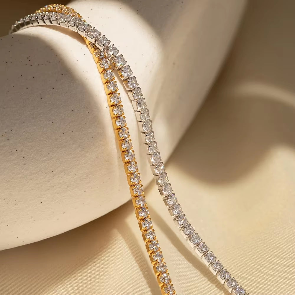 Emanco Stainless Steel Gold Plated Sparkling Bracelet High Quality White Zirconia Single Row Simple Accessory for Girls