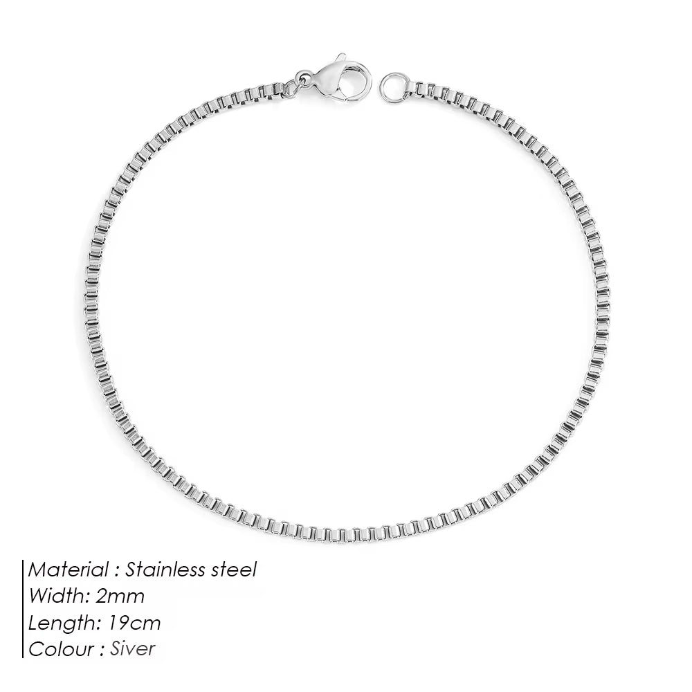 Emanco Silver Color Stainless Steel Box Chain Bracelet Charm for Women Jewelry Gifts Minimalist Men'S Bracelet Support Wholesale