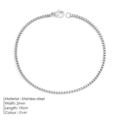 Emanco Silver Color Stainless Steel Box Chain Bracelet Charm for Women Jewelry Gifts Minimalist Men'S Bracelet Support Wholesale