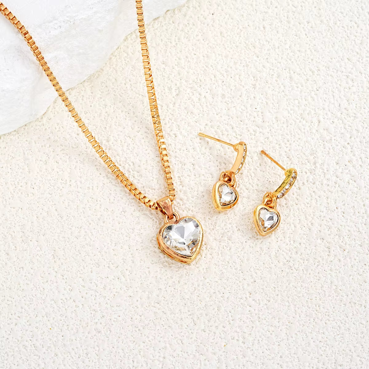 3 Pcs Heart Pendant Jewelry Set of Earring Pendant Necklace for Women Exquisite Fashion Rhinestone Double Heart Jewelry Set Gift