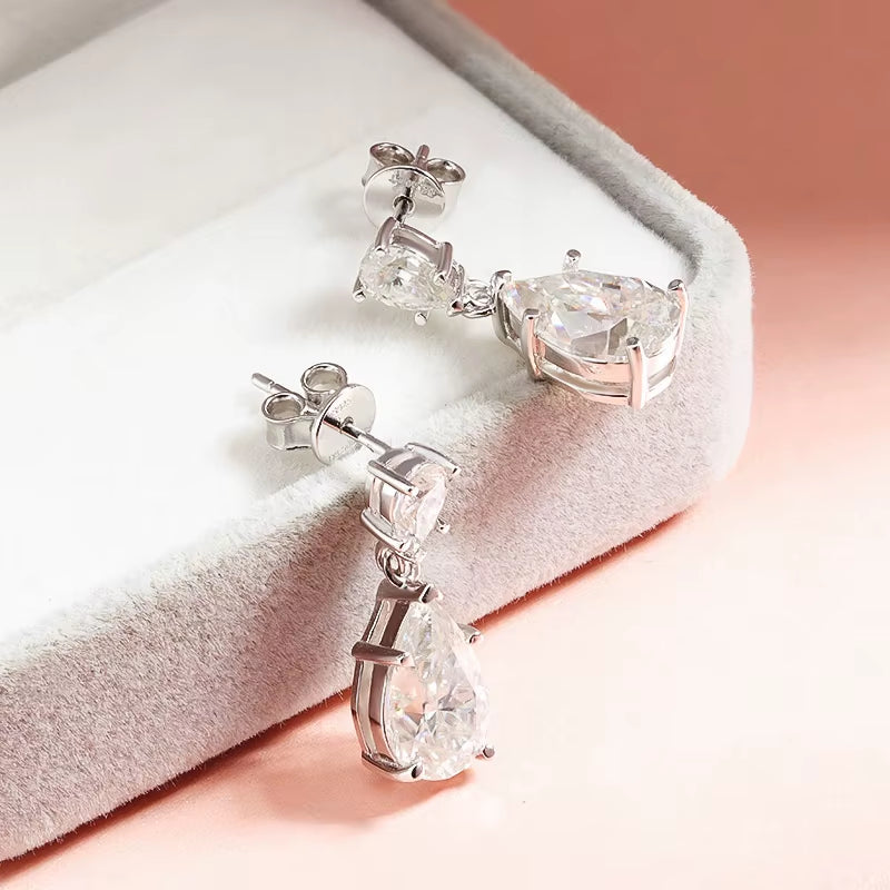 Smyoue 7Cttw Pear Cut 100% D Color Full Moissanite Drop  Top Quality 925 Sterling Silver Plated 18K Jewelry
