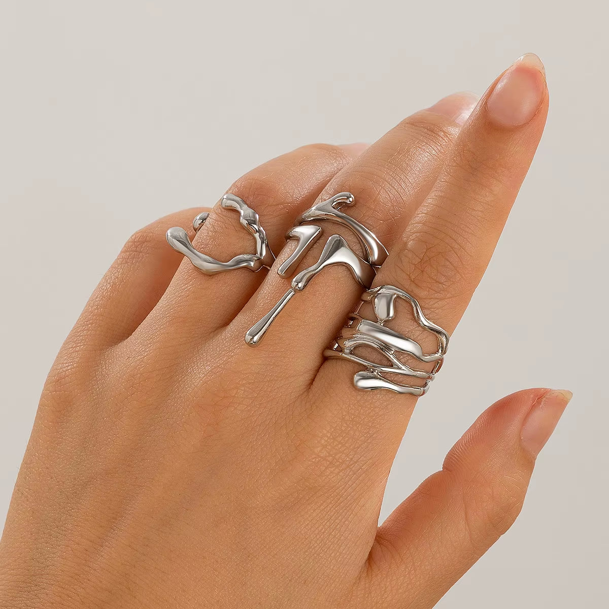 4Pcs/Set Vintage Irregular Lava Open Ring for Women Men Goth Gold Color Adjustable Couple Rings Y2K Wed Jewelry Gift
