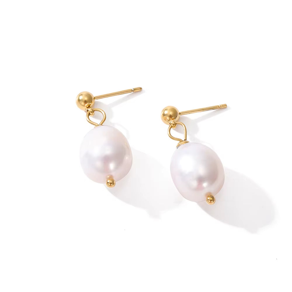 Emanco Natural Freshwater Pearl Earrings Fashionable Stainless Steel Earrings Waterproof Does Not Lose Color Jewelry Wholesale