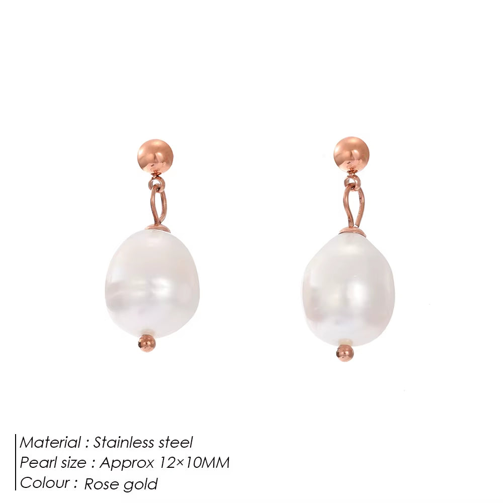 Emanco Natural Freshwater Pearl Earrings Fashionable Stainless Steel Earrings Waterproof Does Not Lose Color Jewelry Wholesale