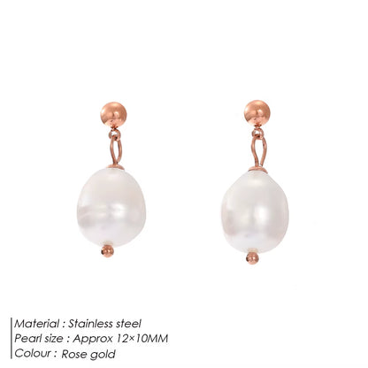 Emanco Natural Freshwater Pearl Earrings Fashionable Stainless Steel Earrings Waterproof Does Not Lose Color Jewelry Wholesale