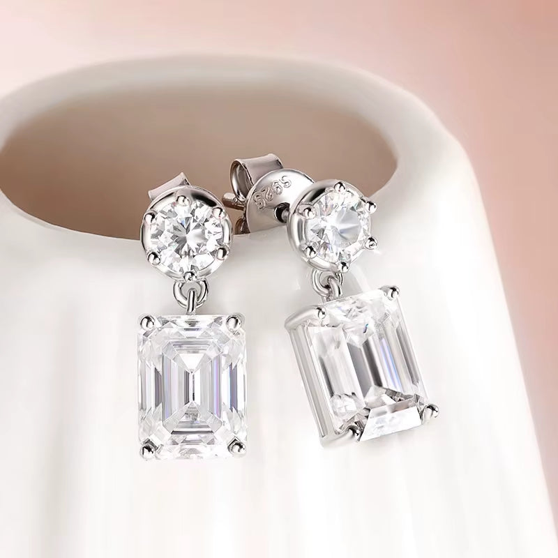 Smyoue 2.2/4.6CTTW Full Moissanite Drop  Christmas Gift Wedding Luxury 925 Solid Silver Emerald Cut Earrings