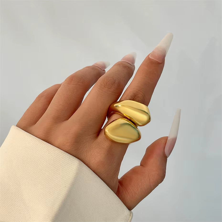 Exaggerated Punk Smooth Water Drop Snake Rings for Women Vintage Geometric Adjustable Open Finger Ring Couple Jewelry