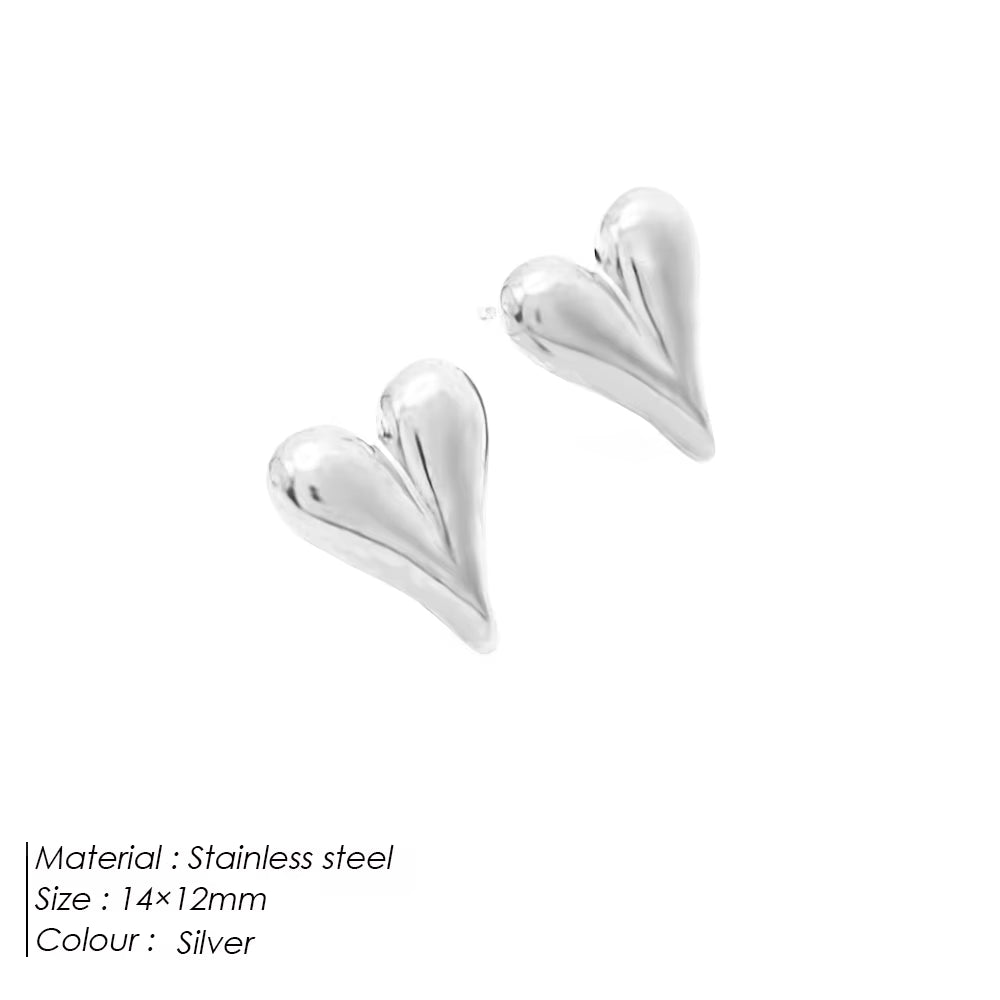 Emanco Stainless Steel Heart Stud Piercing Earrings Hip Hop Style Minimalist Korean for Women'S Jewelry