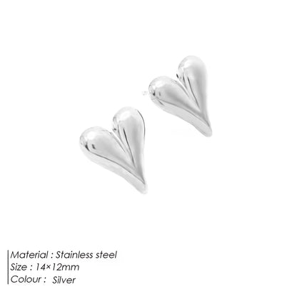 Emanco Stainless Steel Heart Stud Piercing Earrings Hip Hop Style Minimalist Korean for Women'S Jewelry