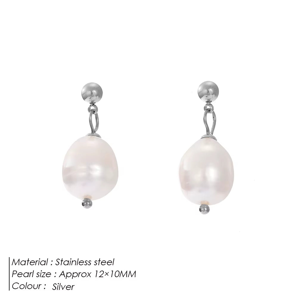 Emanco Natural Freshwater Pearl Earrings Fashionable Stainless Steel Earrings Waterproof Does Not Lose Color Jewelry Wholesale