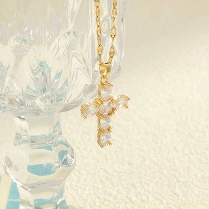 Cross Set with Zircon Pendant Simple and Luxury Style Daily Party Banquet Jewelry, Men'S and Women'S Universal Style Necklace