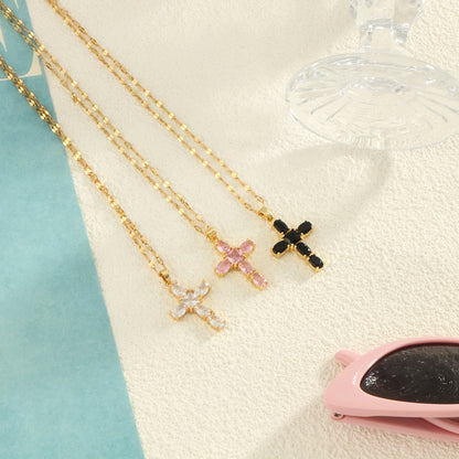 Cross Set with Zircon Pendant Simple and Luxury Style Daily Party Banquet Jewelry, Men'S and Women'S Universal Style Necklace