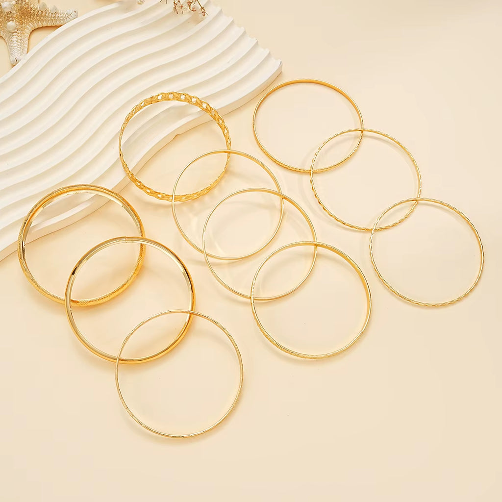 10 Pcs Punk Trendy Multilayer Bracelets Set for Women Elegant Delicate Twist Sparkling Adjustable Bangles Jewelry Couples Gifts