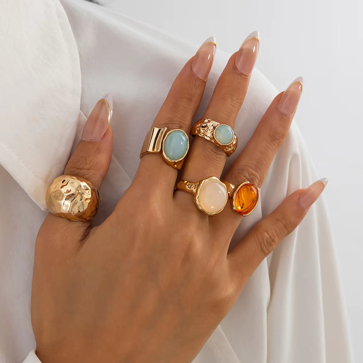 5Pcs/Set Retro Gold Color Irregular Metal Ring for Women Bohemian Open Adjustable Wide Ring Aesthetic Y2K Jewelry Gift