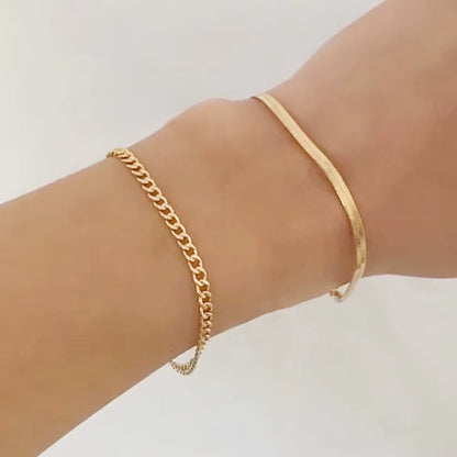 Chic Double Layered Snake Chain Cuban Chain Simple Bracelet 316L Stainless Steel Gold Plated Women Fashion Body Jewelry