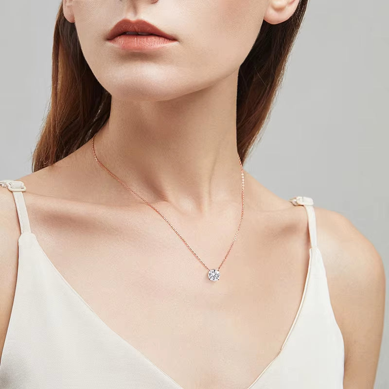 1-5CT Rose Gold Color Moissanite Necklace for Women D Color Sparkling Classic Lab Diamon Pendant Sterling Silver 925 GRA