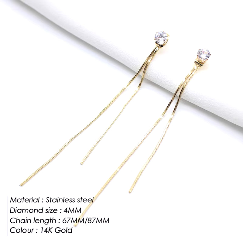 Emanco Rhinestone Long Drop Earrings Snake Chain Ear Studs Dangle Stainless Steel for Women Simple Tassel Jewelry