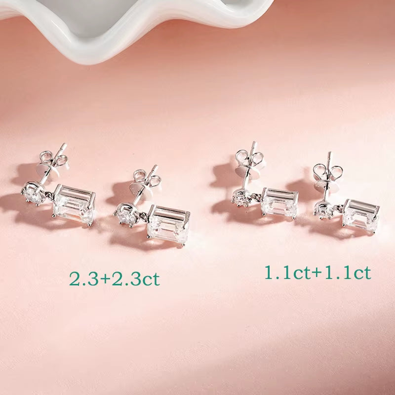 Smyoue 2.2/4.6CTTW Full Moissanite Drop  Christmas Gift Wedding Luxury 925 Solid Silver Emerald Cut Earrings
