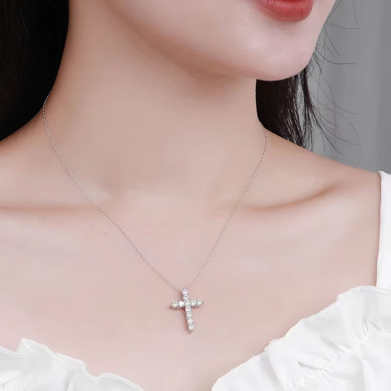 Rhodium Plated 2.5-5Mm Full Moissanite Necklace for Women 100% Sterling Silver Luxury Jewelry Party Pendant Top Quality