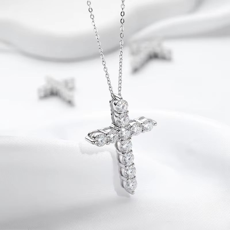 Rhodium Plated 2.5-5Mm Full Moissanite Necklace for Women 100% Sterling Silver Luxury Jewelry Party Pendant Top Quality