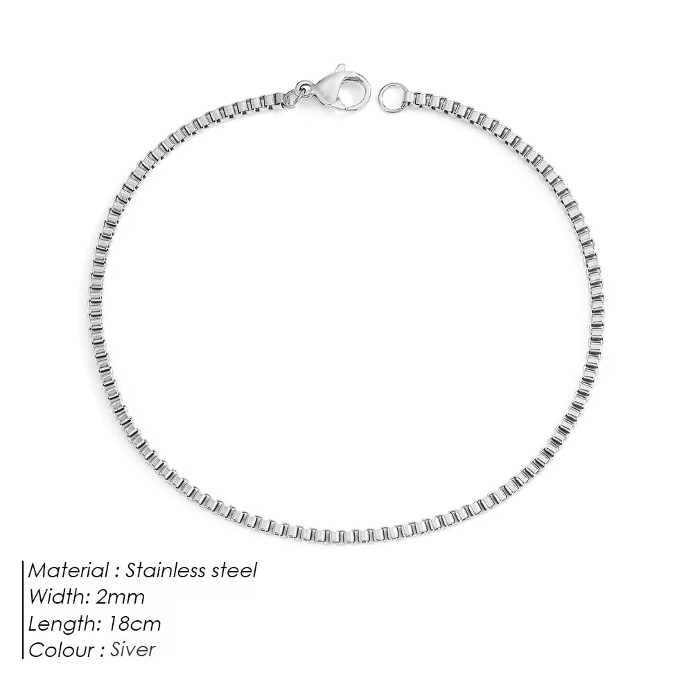 Emanco Silver Color Stainless Steel Box Chain Bracelet Charm for Women Jewelry Gifts Minimalist Men'S Bracelet Support Wholesale